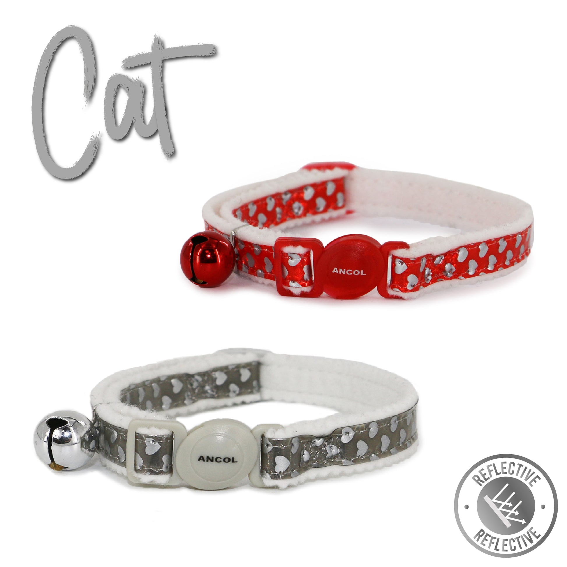 Refl Hearts Safety Cat Collar Silver - SuperBarket